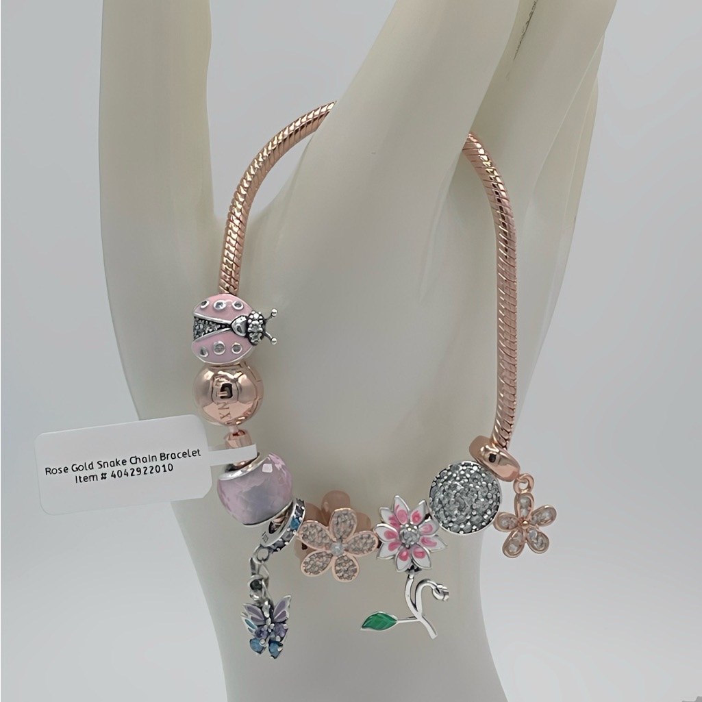 Linx Rose Gold Bracelet With Butterfly Flower And Ladybug Themed Charms